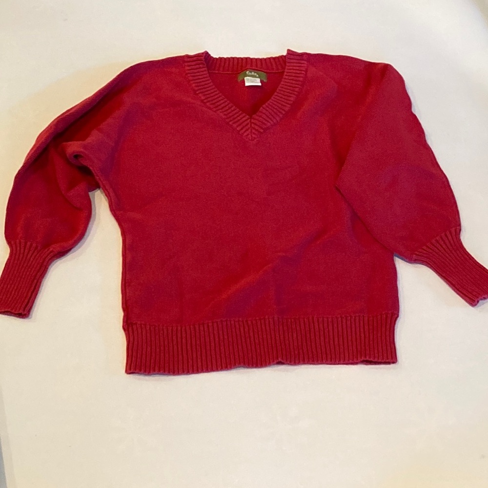 Pulp Women Red V-Neck Cotton Sweater Dolman Sleeves Size Large L